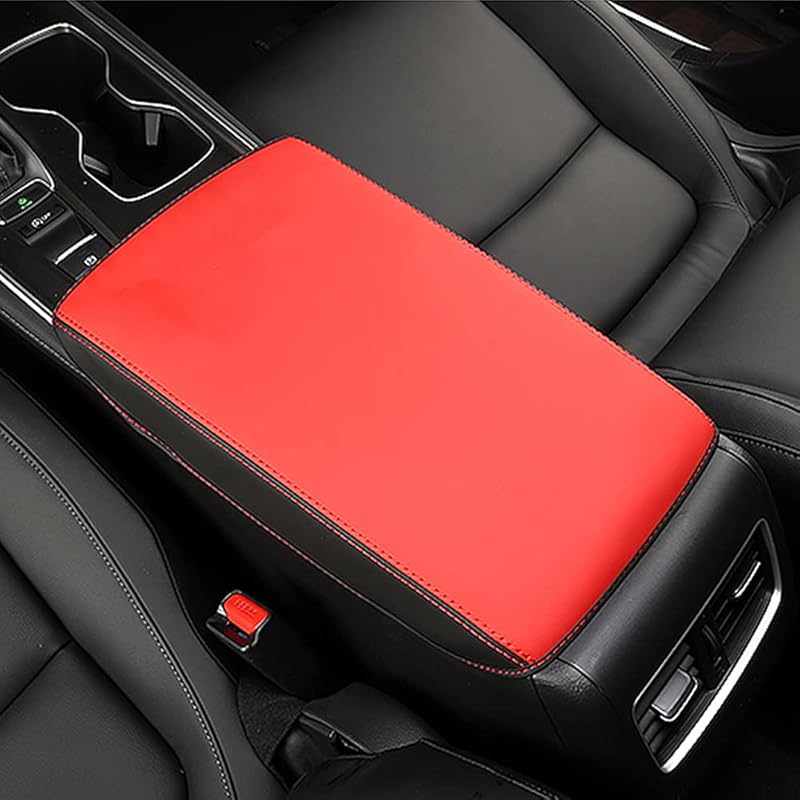 INTGET Car Center Console Cover For   Honda Accord 2018   Leather Armrest Cover Interior Middle Arm Rest Cover Dog Seat Protector For Honda Accord Black with Red