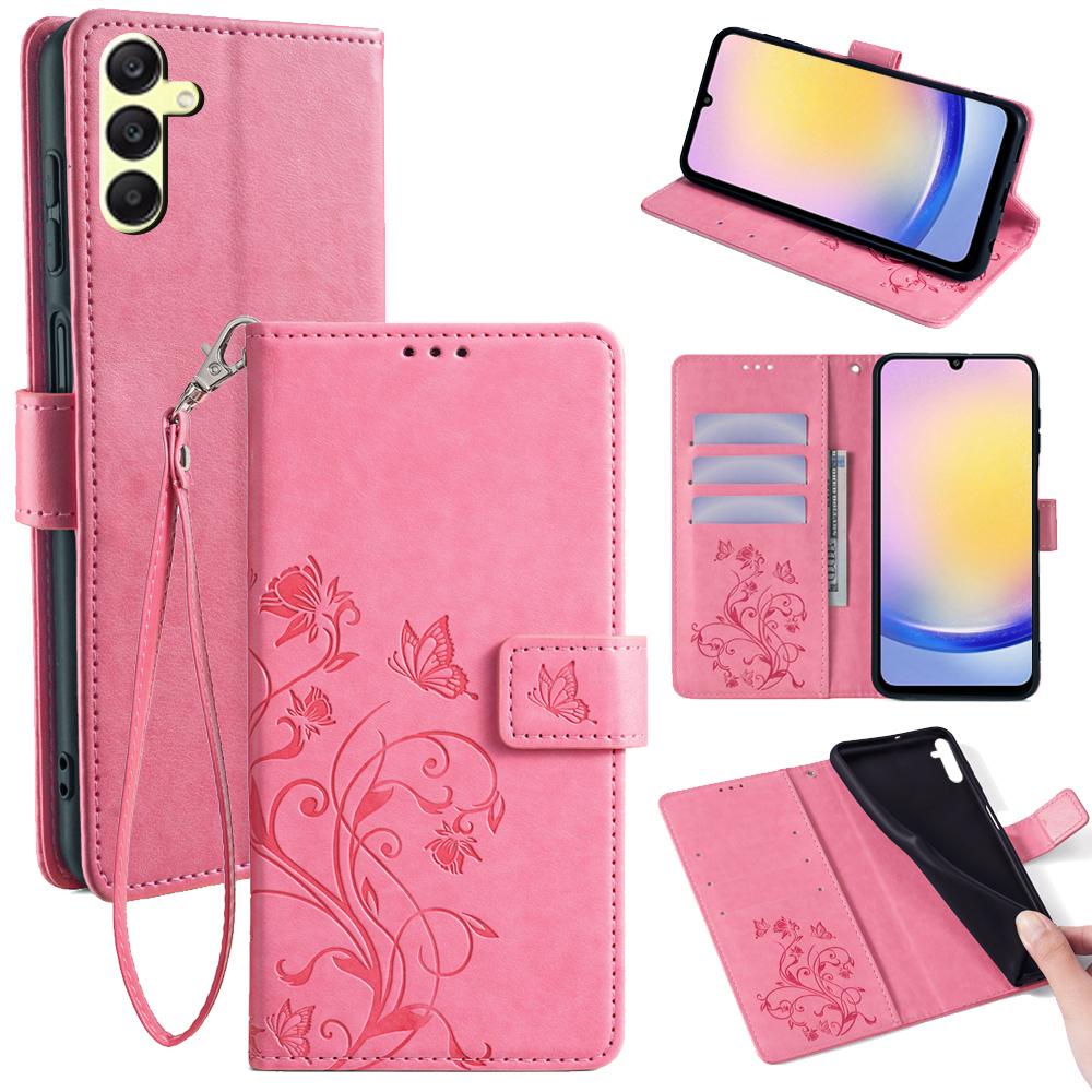 Für Samsung Galaxy A25 5G (Global) (161,0 x 76,5 x 8,3 mm) Hülle Schmetterling Blume PU Leder Handy Folio Cover