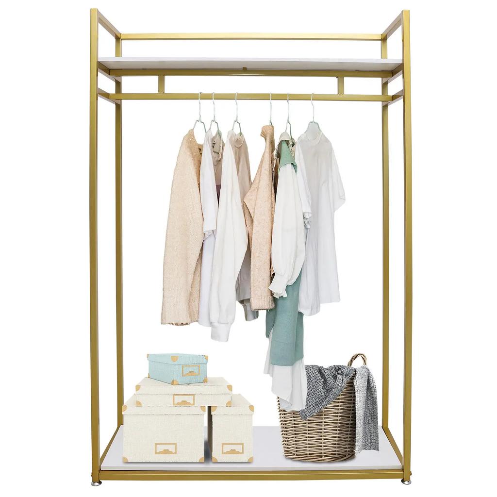 Freestanding 180cm Gold Metal Garment Rack – Clothing Display Stand for Store & Home Use