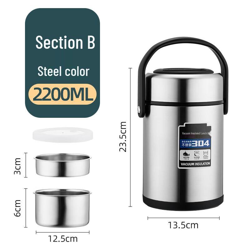 Jingxun 2.2L 3-Layer 304 Stainless Steel Insulated Lunch Box