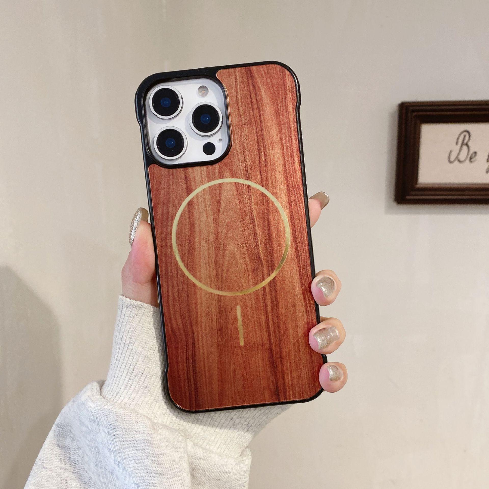 

Frameless Wood Grain Suitable for Apple 16promax Mobile Phone Case IPhone 15 Thin Circle Magnetic 14 Anti Fall Protection Case iPhone12promax