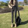 Trendy Women's High Waist Velvet Slimming Straight-Leg Jeans for Winter