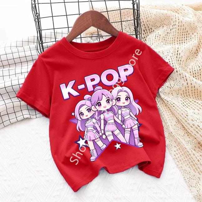 Girls KPOP Idol Group Print Short Sleeve Boys and Girls TShirt Cute Cartoon Graphic Tee Kids Summer Casual Top