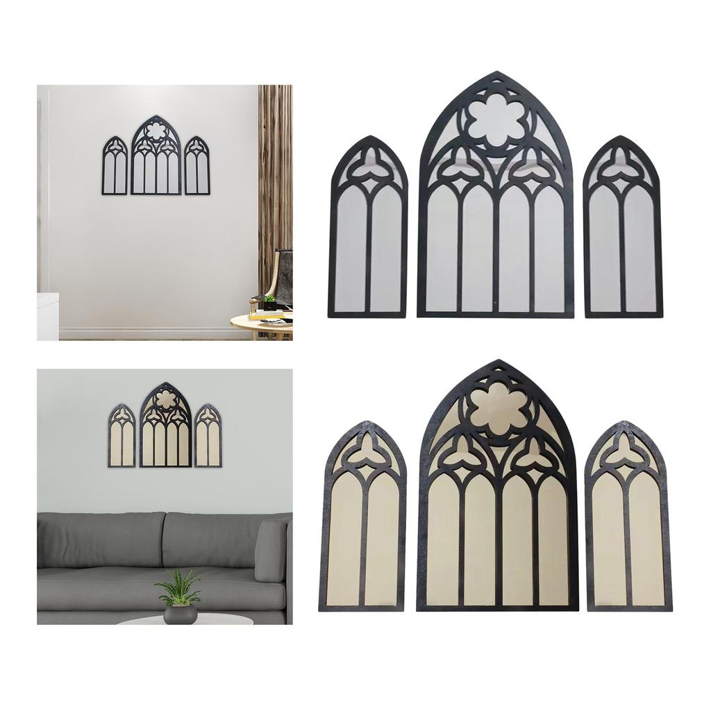 3x gotická nástěnná zrcadla Vintage Goth Room Dekor Katedrála Obloukový rám Oblouková nástěnná zrcadla do ložnice Obývací pokoj Domácí dekorace