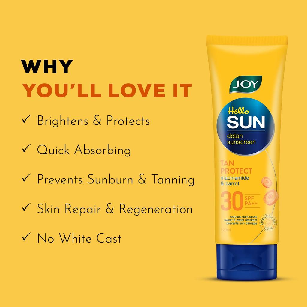 JOY Broad Spectrum SPF 30 Face & Body Sunscreen 120ml Lightweight Non Greasy Anti Tan Lotion