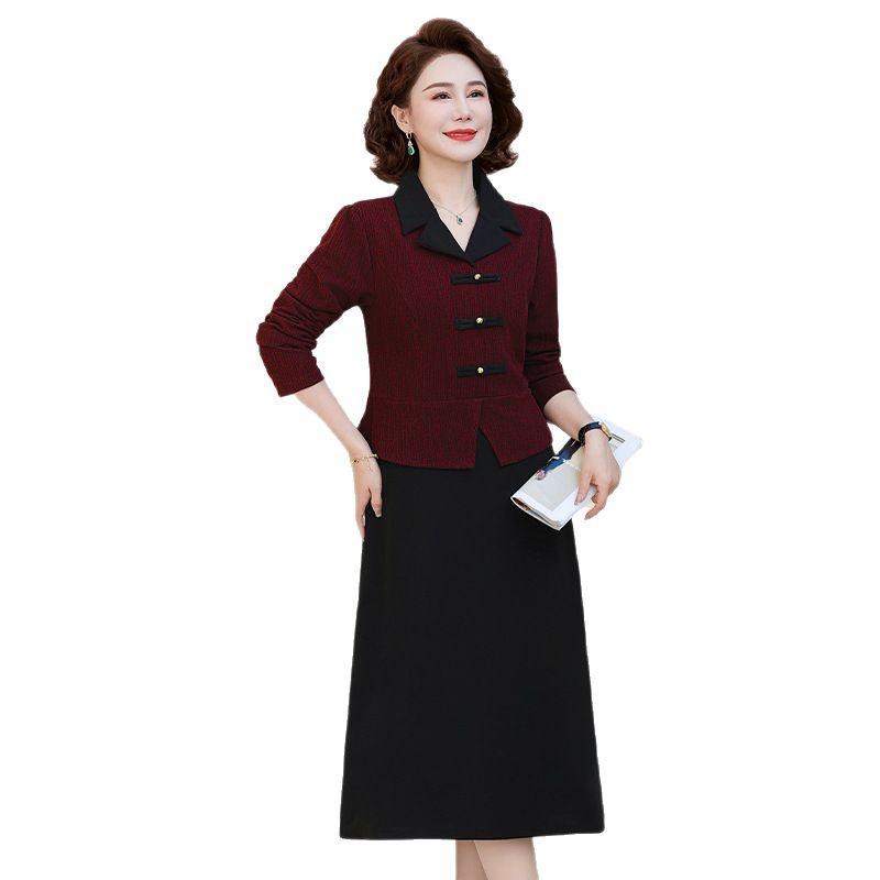 2025 Spring/Fall New Long-Sleeve Dress for Stylish Moms and Women 50+, Fake Two-Piece Design