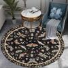 Round Insect & Floral Carpet - Vibrant Butterfly/Dragonfly/Moth Motif, Black  Boho Rug for Living Room, Artistic Nature Decor