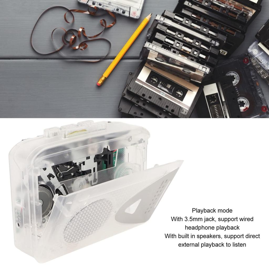 Cassette Recorder Compact Vintage Cassette Tape Tape to MP3 USB Cassette Player with Large Speaker and Earphone DC Powered Player, AM/FM Player, Jack,