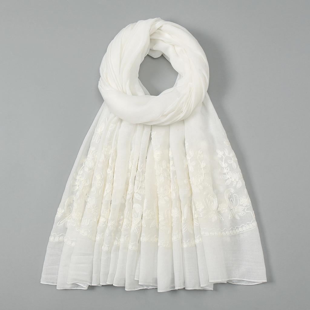 Plain Flower Embroidery Hijab Scarf Viscose Muslim Hijab Shawls Women Soft Long Towel Wraps Elegant Casual Heabscarf Turban