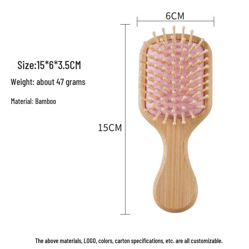 Mini Bamboo Square Cushion Comb: Personalized Handheld Fluffy Scalp Brush
