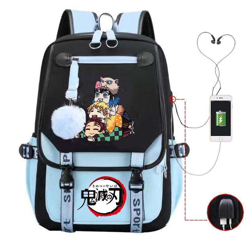 Ghost Annihilation Blade Grade 3-6 Junior High School Student High School Student School Bag Strap USB Multifunctional Backpack