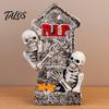 Halloween Ghost Night Light Resin Figurines with LED Lights, Cute Reading Moom & Crescent Small for Desk Light, Tombstone Skeleton Statue, Spooky Home
