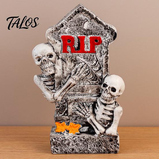 Halloween Ghost Night Light Resin Figurines with LED Lights, Cute Reading Moom & Crescent Small for Desk Light, Tombstone Skeleton Statue, Spooky Home
