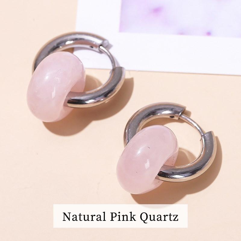 Change Better Natural Stone Ágata Turquesa Prata Cor Brincos de Argola Mulheres Aço Inoxidável Donut Chunky Pendurado Fivelas de Orelha