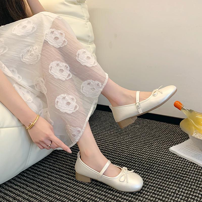 Inner Height Increase French Gentle Mary Jane Single Shoes Women's Shoes 2025 New Spring Bow with Skirt Evening Shoes