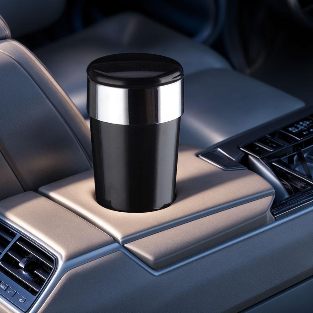 Car Ashtray with Lid Portable Ash Tray with LED Light Cigarette Ashtray Smell Proof with Double Smoke Hole for Car Travel Agency