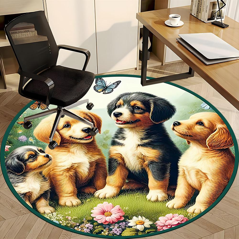 1pc Puppy Garden Chair Carpet for Office, Soft, Non-Slip Polyester Mat, Office, Entryway, Living Room, Bedroom,  Yy251207254