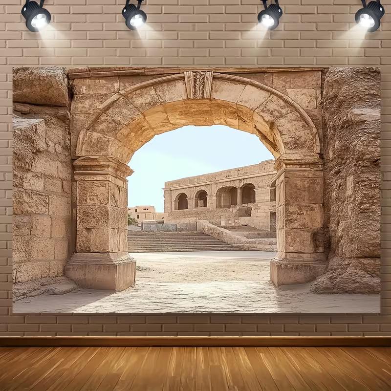 

2D Mediterranean Ancient Backdrop Ruins and Stone Arch Portrait Studio Background 47.2x31.5inch/120*80cm