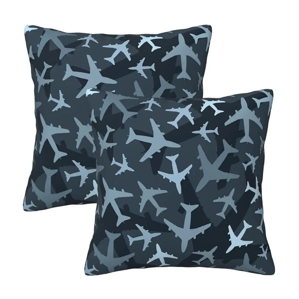 Random Airplanes Pattern Aviation Fighter Pilot 2 Pcs Square Pillowcase Pillow Cover Cushion Pillow For Home Living Room