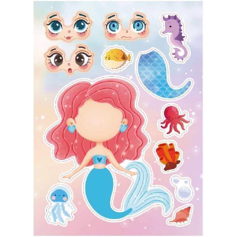 Desenho Animado de Sereia Fofa Quebra-cabeça Interativo Pai-Filho Adesivo de Rosto DIY
