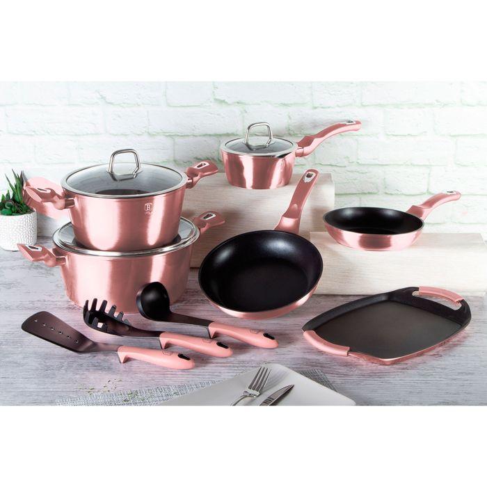 Batterie De Cuisine À Induction 12 Pièces Aluminium Antiadhésif Sans PFOA Berlinger Haus I-Rose Rose 98151