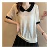 Navava Cute Lovely Check Thin Collar Short Sleeve Knit Nk2174