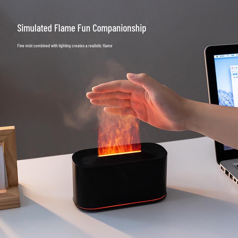 Flame Aromatherapy USB Diffuser with Wood Grain & Seven-Color LED Atmosphere Lamp