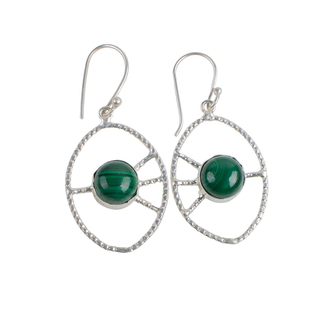 Natural Malachite Gemstone 925 Sterling Silver Jewelry Handmade Earrings 2.00" EE-52-27