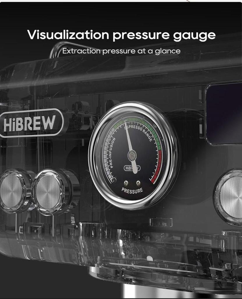 HiBREW 19Bar Semi Automatic Espresso Coffee Machine Temperature Adjustable 58mm Portafilter Cold/Hot Coffee Maker Metal CaseH10A
