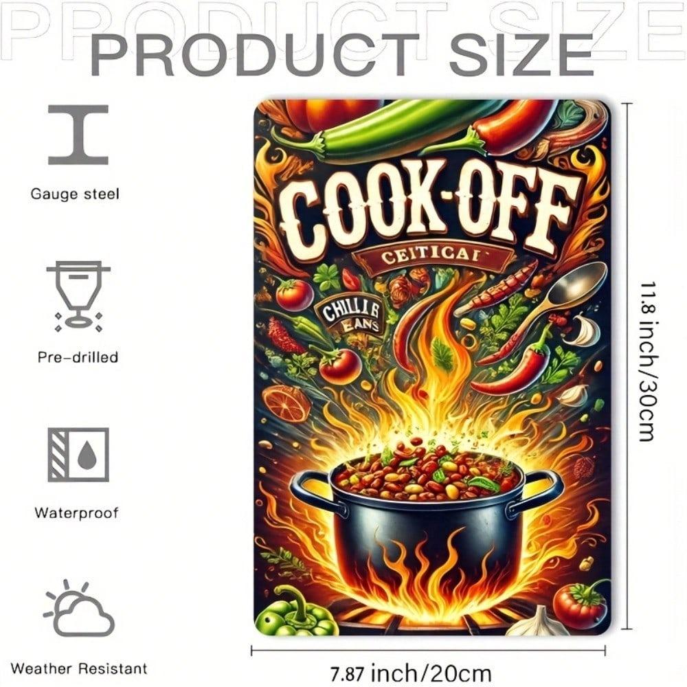 Vintage Metal Tin Sign Retro Kitchen Wall Art Rustic Garage Decor Relics Chili Cook Off Winner