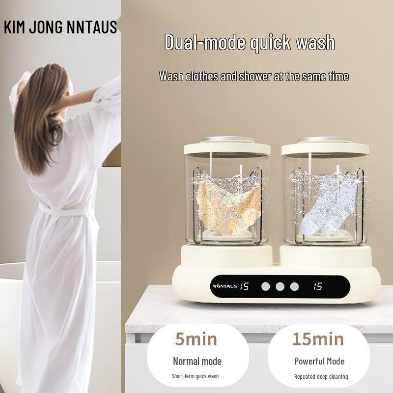 Double-Cup Mini Washing Machine: Compact, No-Installation Washer for Socks, Underwear, and Pants