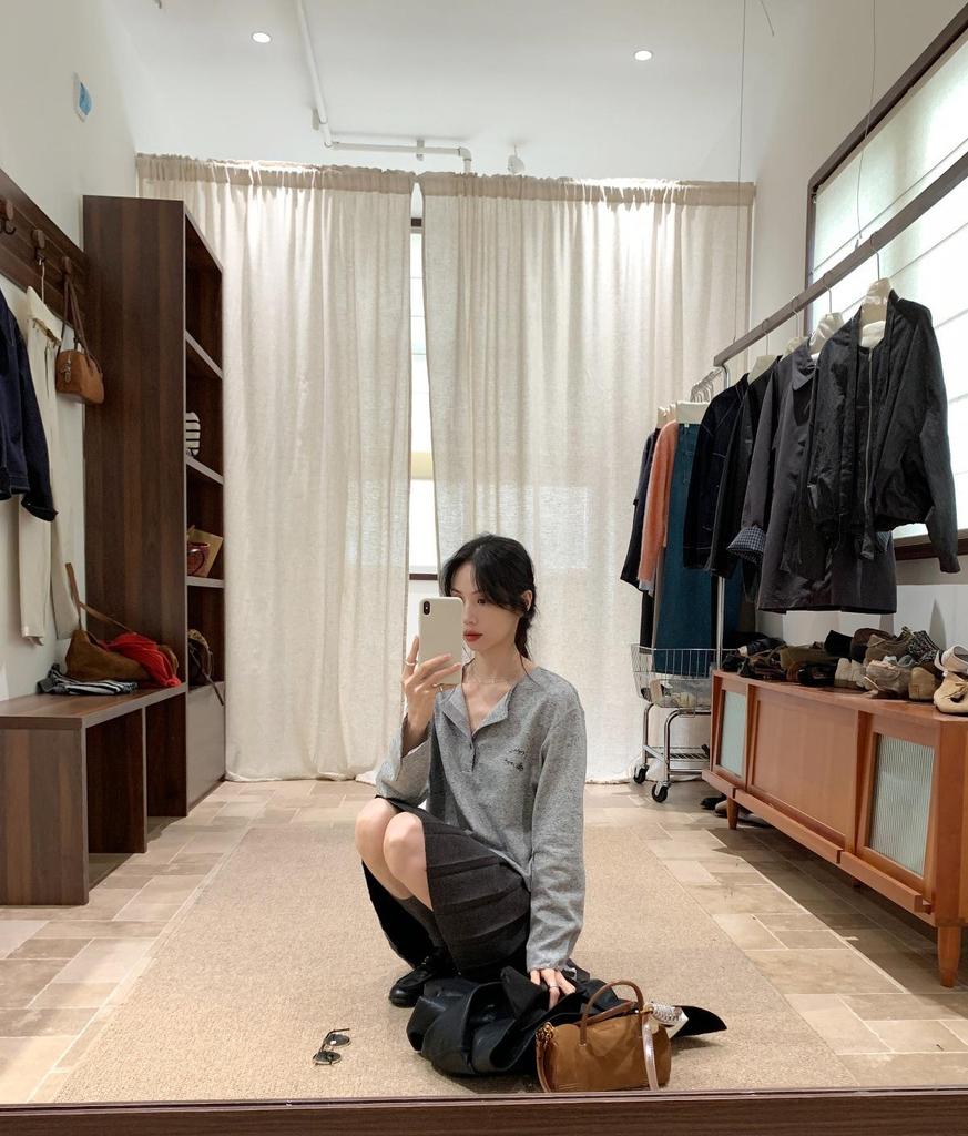 Women's Gray Wool Pleated A-line Mini Skirt with Elastic High Waist and Drawstring - College Style for Autumn and Winter