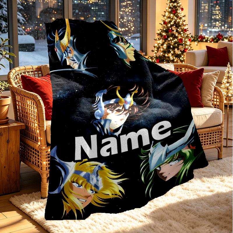 Custom Name Personalized Saint Seiya Print Blanket, Home Decor, Bedroom, Sofa, Camping, Couch, Gifts for Birthday Christmas