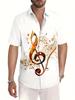 The 2026 New Men'S Short-Sleeve Shirt Features a Print Design with Musical Elements (Such As Notes And Treble Clefs), Leaning Towards an Artistic And