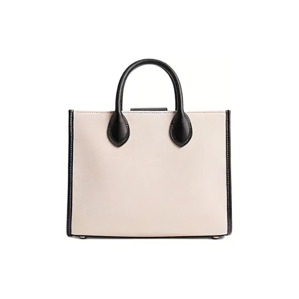 Coach Mini Tote Handbag In White & Black Leather For Women Daily Use