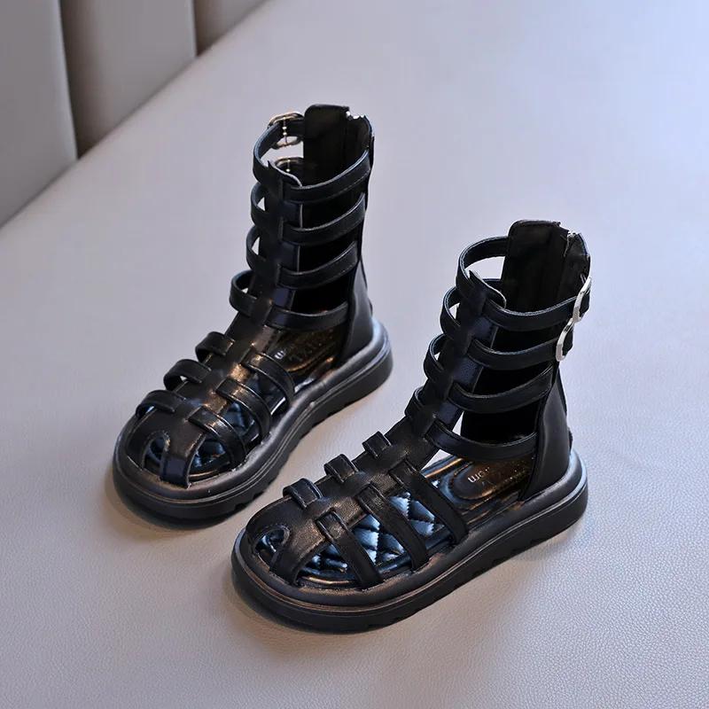 New Summer Little Girl Children Sweet Princess Long Sandals High-top Gladiator Platform Shoes Kids Wedding Party Footwear