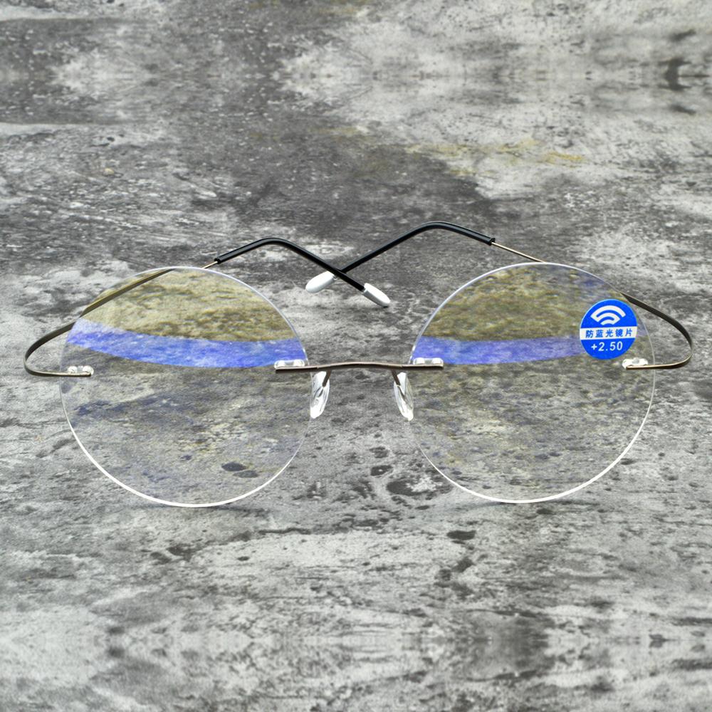 

Men Women Blue Light Blocking Ultralight Rimless Round Portable Frameless Reading Glasses +0.75 +1 +1.25 +1.5 +1.75 To +4 +375 сірий колір