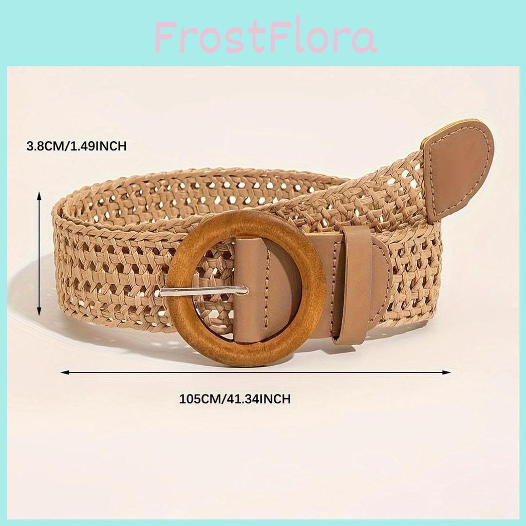 Cotton Woven Bohemian Linen Belt With Round Buckle For Women Accessories Dress