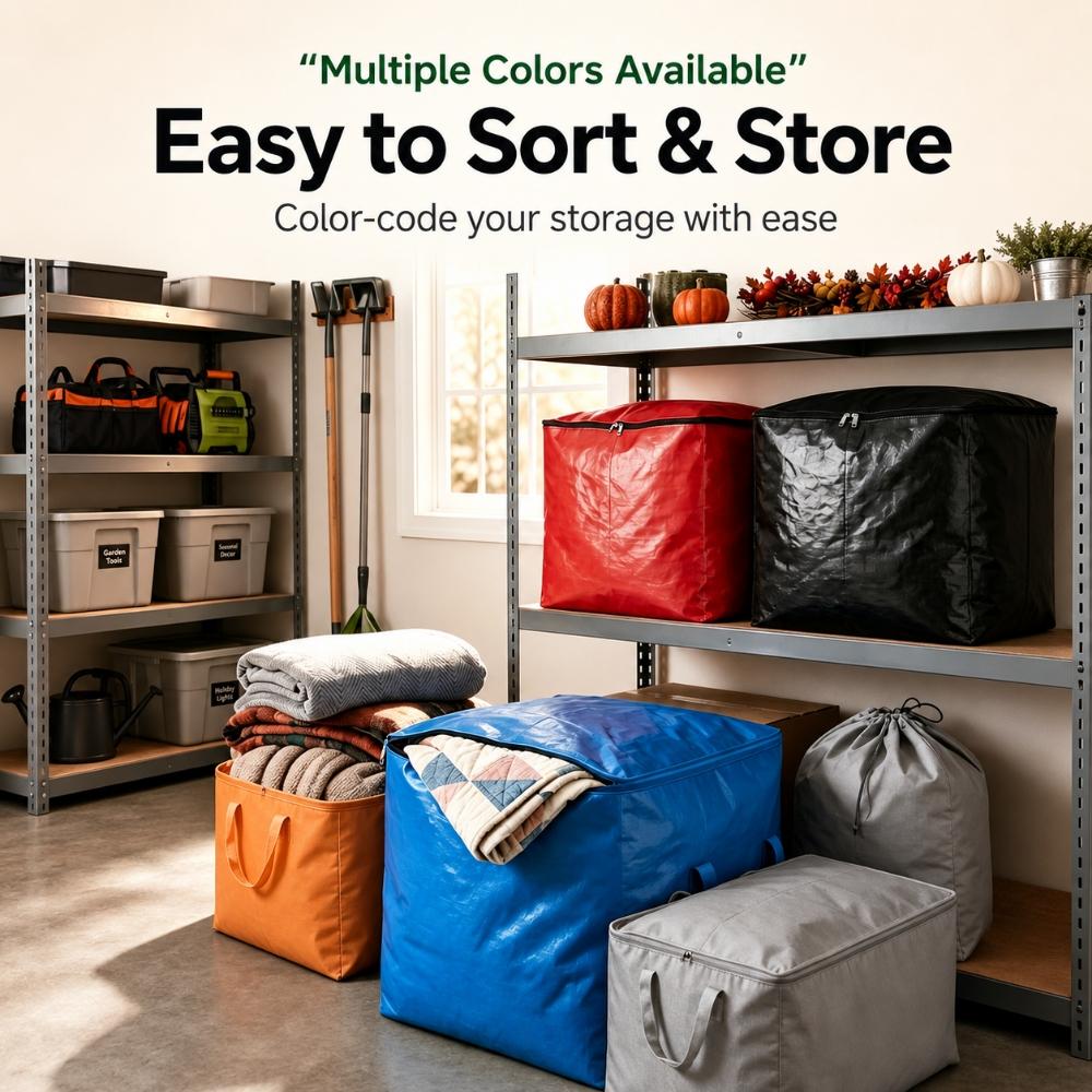 Large Capacity PE Moving Storage Bag with Reinforced Handles, Double Metal Zipper, Water-Resistant Durable Design