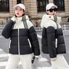 Short hooded color matching winter new down cotton thickened bread fashionable loose cotton coat