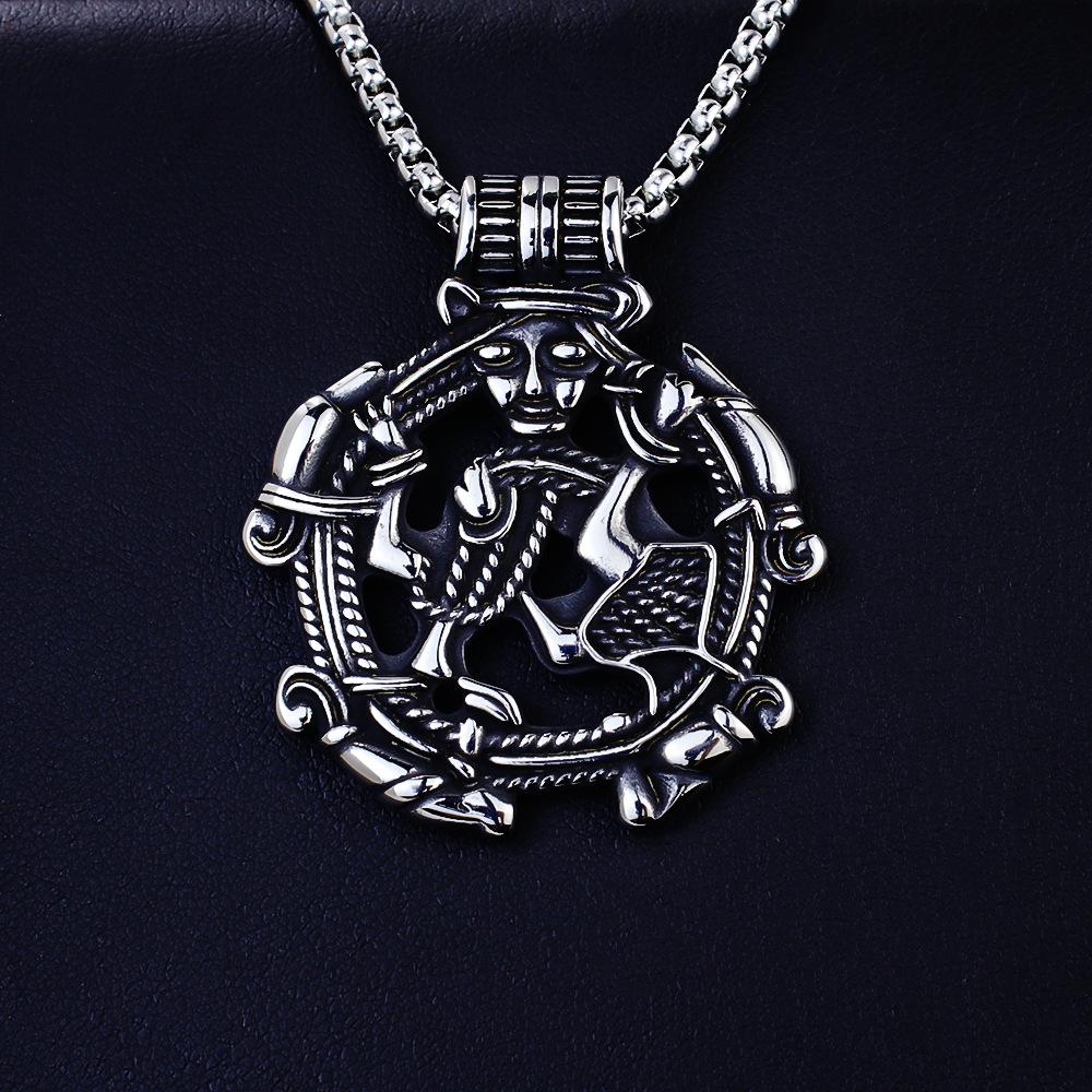 New European and American Retro Pendant Double-sided Viking Character Hollow Men s Necklace 60CM