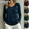 DICFY Women's Fashion Casual Autumn Winter Long Sleeve V-Neck Blouses & Shirts