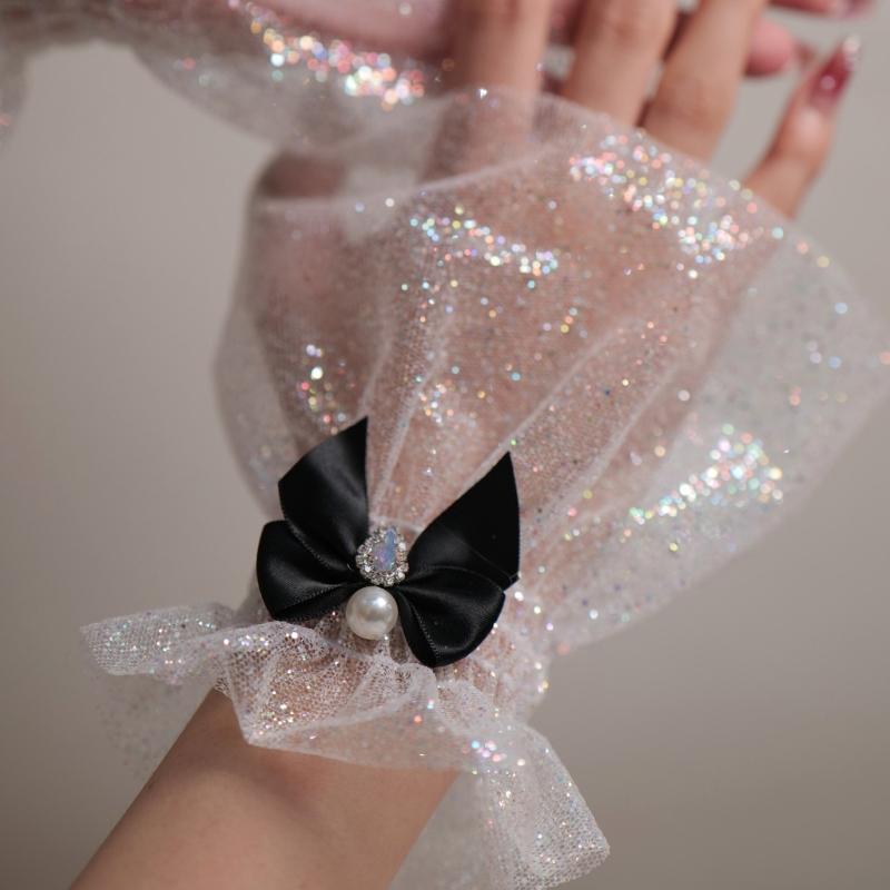 Bowknot Wrist Cuffs For Nails Photography Breathable Glitter Fabric Elastic Cuffs Fashion Accessories