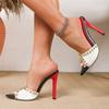 Pesstwei Summer Fashion Metal Decoration Pointed Peep Toe Women Slippers Sexy Thin High Heels Banquet Party Shoes