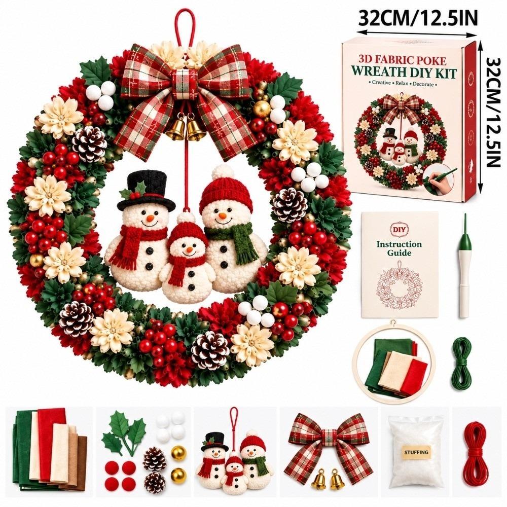 1 Set No Sewing Punch Needle Wreath DIY Kit Pre Cut Shape Holiday Wreath Decoration Kit  Home