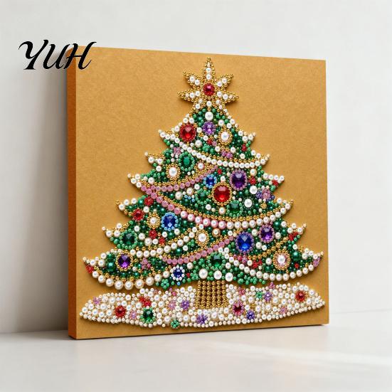 Christmas Craft Supplies for Beginners Faux Pearl Art Kit, DIY Santa Tree Painting Creative Home Decorations 3D Holiday Wall Decor Kit Adults,
