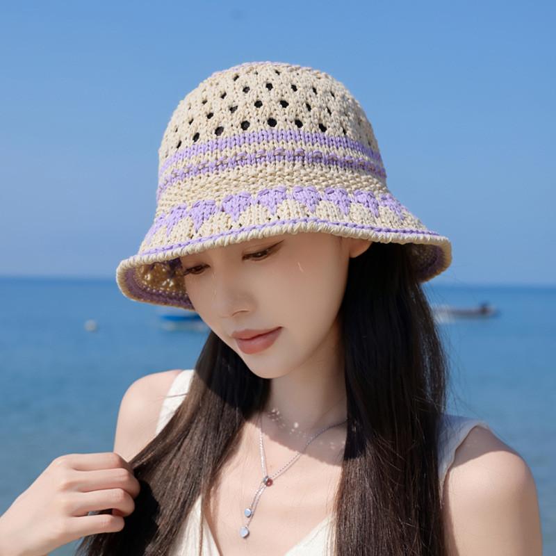 Summer Knitted Bucket Hat With Sun Protection And Breathability For Casual Outdoor Wear