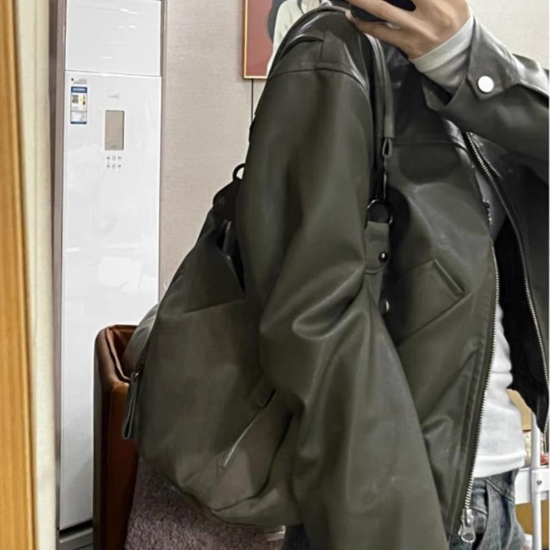 Vintage PU Leather Shoulder Bags for Women Female Gray Underarm Bags Fashion Large Capacity Handbags Commuter Tote Bags