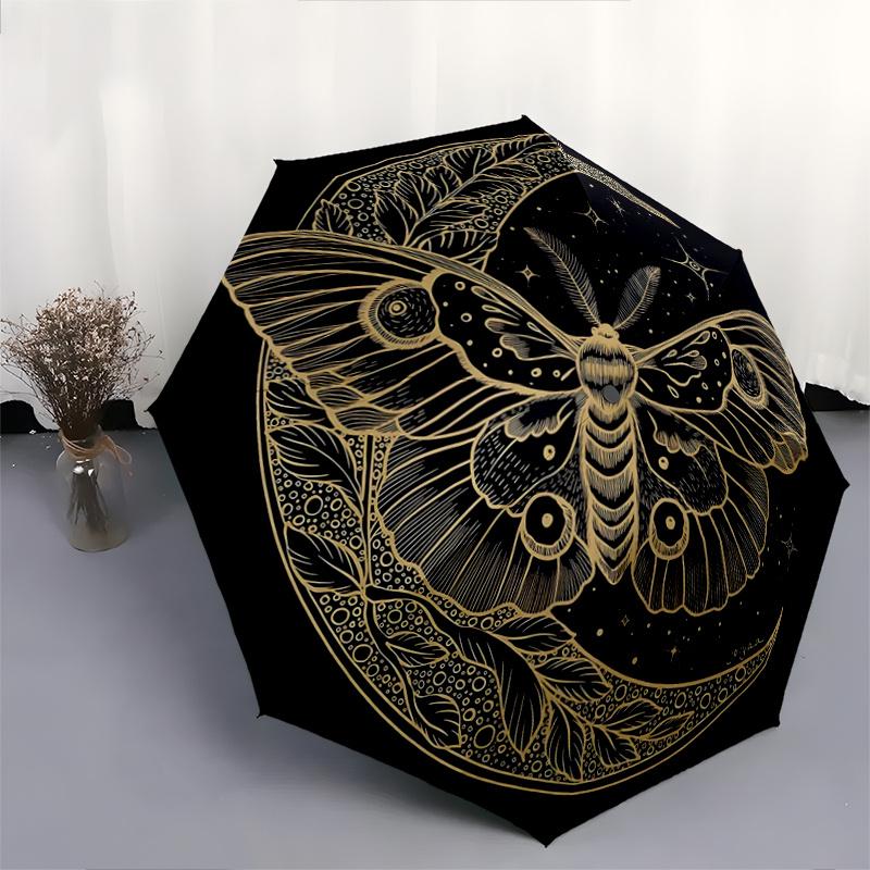 1pc Moth & Moon Pattern Automatic Umbrella is Fashionable and Good-Looking, Suitable for Travel and Daily Use.A059