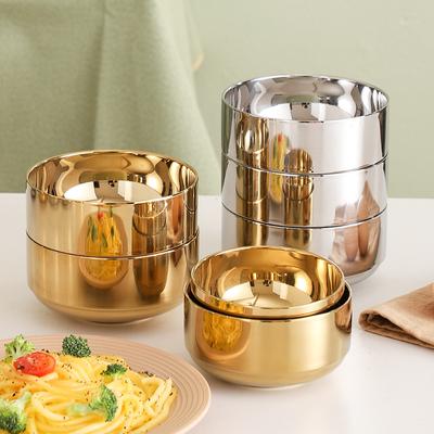 Çocuklar İçin Paslanmaz Çelik Çift Katmanlı Kase Haşlanma Önleyici Ramen Pirinç Meyve Kaseleri Kore Sofra Takımları Yemek Tabakları Mutfak Eşyaları